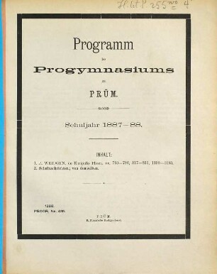 Programm des Progymnasiums zu Prüm : Schuljahr .... 1887/88