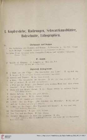 I. Kupferstiche, Radirungen, Schwarzkunstblätter, Holzschnitte, Lithographien (Nr. 1-1996)