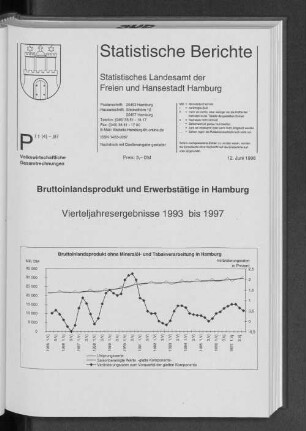 Bruttoinlandsprodukt und Erwerbstätige in Hamburg. Vierteljahresergebnisse 1993 bis 1997