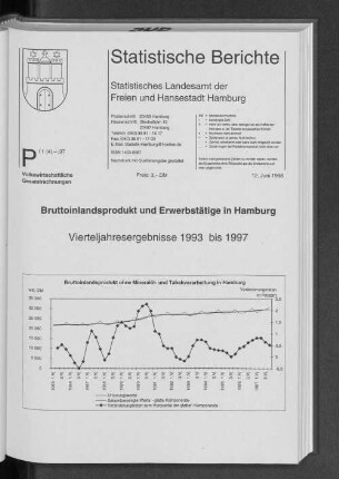 Bruttoinlandsprodukt und Erwerbstätige in Hamburg. Vierteljahresergebnisse 1993 bis 1997