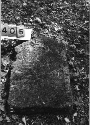 Grabstein 405 (Index: 99791277) Zustand: sehr stark verwittert Maße HxBxT: 69x48xo.A. cm: Grabstein 405