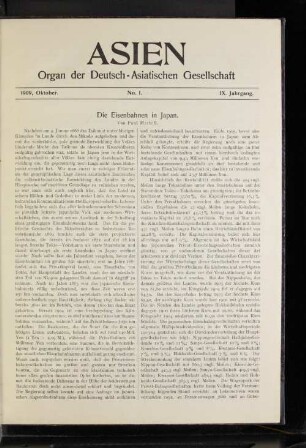 1909, Oktober. No.1. IX. Jahrgang.