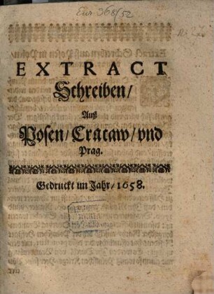 Extract-Schreiben aus Posen, Cracaw und Prag