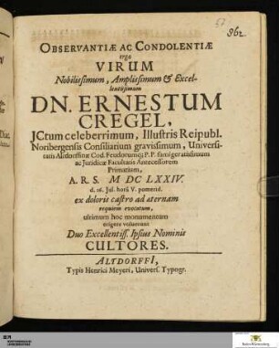 Observantiae ac Condolentiae erga Virum