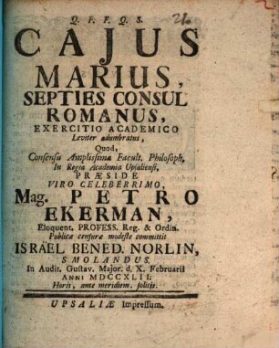 Caius Marius, septies consul Romanus, exercitio academico leviter adumbratus
