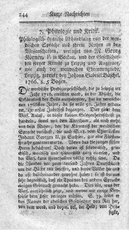 Philologisch-kritische Abhandlung von der wendischen Sprache und ihrem Nutzen in den Wissenschaften.