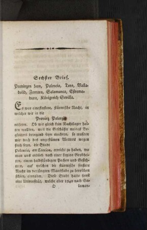 Sechster Brief. Provinzen Leon, Palencia, Toro, Valladolid [...]