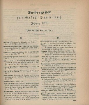 Sachregister zur Gesetz-Sammlung. Jahrgang 1870. (Deutsch-Polnisch)