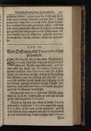 Cap. XI. Von Oeffnung oder Paracenthesi des Hodensacks.
