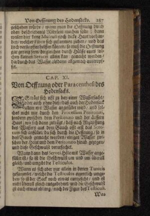 Cap. XI. Von Oeffnung oder Paracenthesi des Hodensacks.