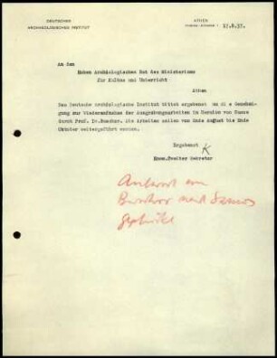 K. Kübler an griech. Bildungsministerium