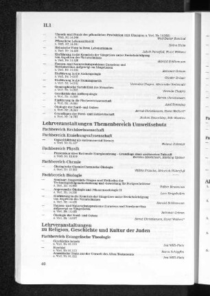 Lehrveranstaltungen Themenbereich Umweltschutz