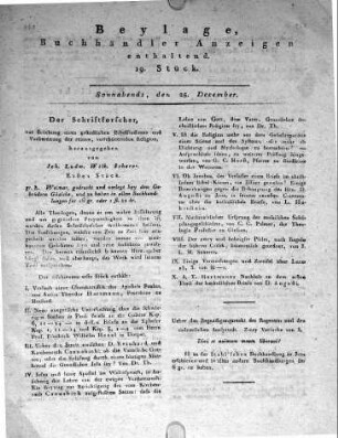 1802-12-25 : Beylage, Buchhändler Anzeigen enthaltend. 19. Stück.