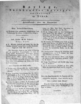 1802-12-25 : Beylage, Buchhändler Anzeigen enthaltend. 19. Stück.