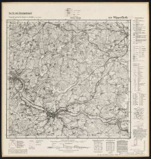 Messtischblatt 4810 = 2783 : Wipperfürth,1936 : Messtischblatt 4810 = 2783 : Wipperfürth. - Aufn. 1894, hrsg. 1896, bericht. 1927, gedr. [19]36. - [Berlin] : Reichsamt für Landesaufnahme, 1936. - 1 Kt. : einfarbig. - Mit Zeichenerkl., Höhenlinien u. Höhenang. - Mit politischen Grenzen
