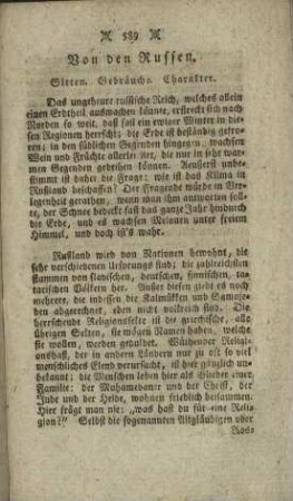 Von den Russen. Sitten. Gebräuche. Charakter.