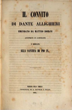 Il Convito di Dante Allighieri emendato da Matheo Romani