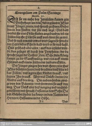Evangelium am Palm Sontage Matth. 21