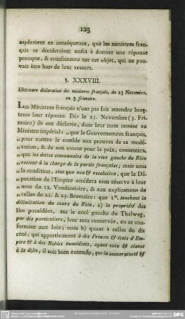 §. XXXVIII. Ultérieure déclaration des ministres français, du 23 Novembre, ou 3 frimaire
