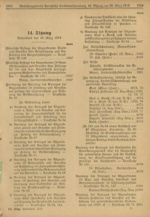 14. Sitzung, Sonnabend den 29 März 1919