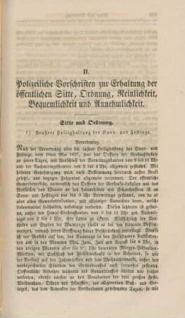 II. Polizeiliche Vorschriften zur Erhaltung der öffentlichen Sitte, Ordnung, Reinlichkeit, Bequemlichkeit und Annehmlichkeit.