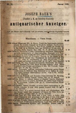 Joseph Baer's antiquarischer Anzeiger. 73. 1861