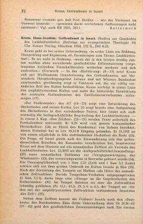 72-73 [Rezension] Kraus, Hans-Joachim, Gottesdienst in Israel