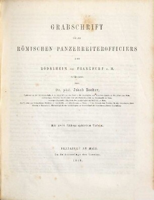 Grabschrift eines römischen Panzerreiterofficiers aus Rödelheim bei Frankfurt a.M.