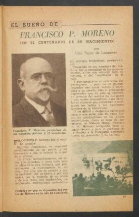 El sueño de Francisco P. Moreno (en el centenario de su nacimiento