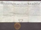 Herzog Friedrich I. von Württemberg entlässt die Gemeinde Rhodt ihres Eides und weist sie zum Gehorsam gegen ihren neuen Herrn, den Markgrafen Ernst Friedrich von Baden-Durlach an