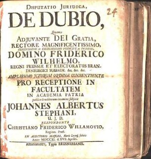 Disputatio Juridica, De Dubio