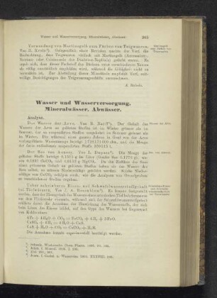 Wasser und Wasserversorgung, Mineralwässer. Abwässer.