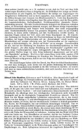 370-371, Edward John Hamilton. Erkennen und Schließen. Eine theoretische Logik auf der Grundlage des Perzeptionalismus und Modalismus. 1912