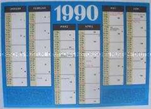 Wandkalender aus der DDR für das Jahr 1990