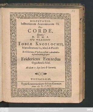 Disputatio Institutionum Anatomicarum IX. De Corde