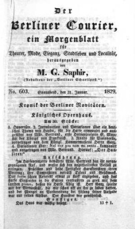 No. 603., Sonnabend, den 31. Januar 1829