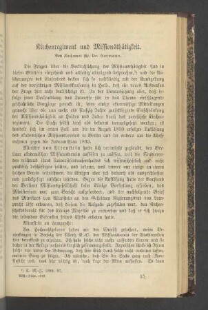 Kirchenregiment und Missionsthätigkeit