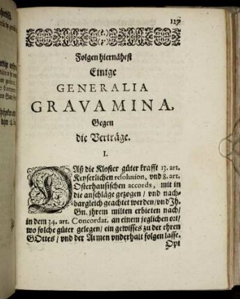 Folgen hiernähest Einige Generalia Gravamina, Gegen die Verträge.