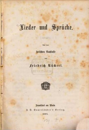 Lieder und Sprüche : aus dem lyrischen Nachlasse