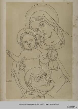 Madonna mit Kind und dem Heiligen Benedikt (angeblich nach einem Fresko in einer kleinen Kapelle auf dem Berg San Benedetto bei Subiaco)
