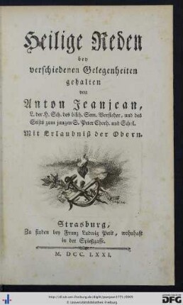 Heilige Reden bey verschiedenen Gelegenheiten gehalten