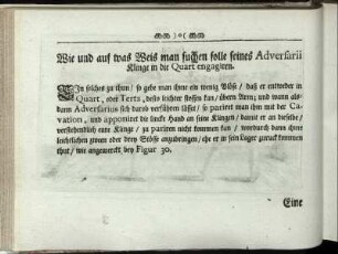 Wie und auf was Weis man suchen solle seines Adversarii Klinge in die Quart engagiren. [inkl. Abbildung]