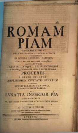 Roman piam ad examen vocat : [Progr.]