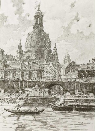 Frauenkirche mit Brühlscher Terrasse : Frauenkirche mit Brühlscher Terrasse. Aquarell, um 1928