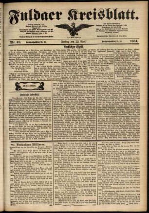 Erste Ausgabe vom Freitag, den 22. April 1904.