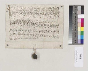 Heinrich Griesmair von Aiterhofen verkauft seinem Schwiegervater Georg Purkmayer von Aiterhofen das Baurecht auf den zwei Huben in Aiterhofen, die dem Kloster St. Emmeram gehören. S: Albrecht Laudrer, Richter von Aiterhofen
