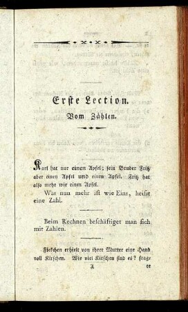 Erste Lection. Vom Zählen. - Fünfte Lection. Fortsetzung vom Zahlenschreiben und Zahlenlesen.
