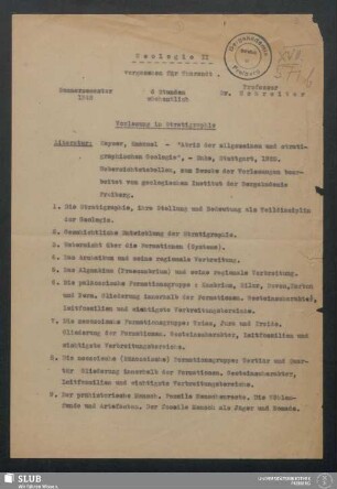 Geologie II, vorgesehen für Tharandt