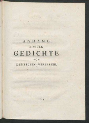 Anhang Einiger Gedichte Von Demselben Verfasser