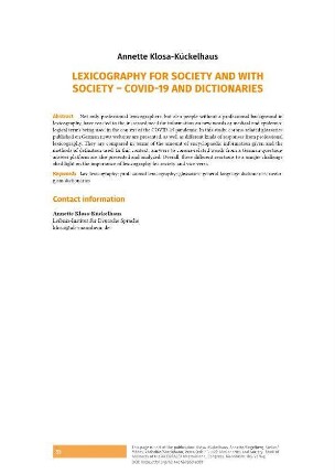 Lexicography for society and with society - COVID-19 and dictionaries